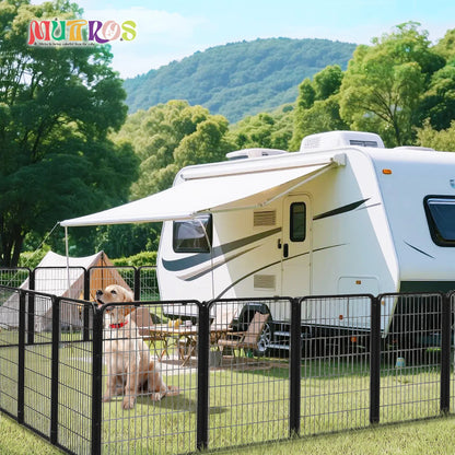 Dog Playpen with Door, Outdoor/Indoor Foldable Metal Fence
