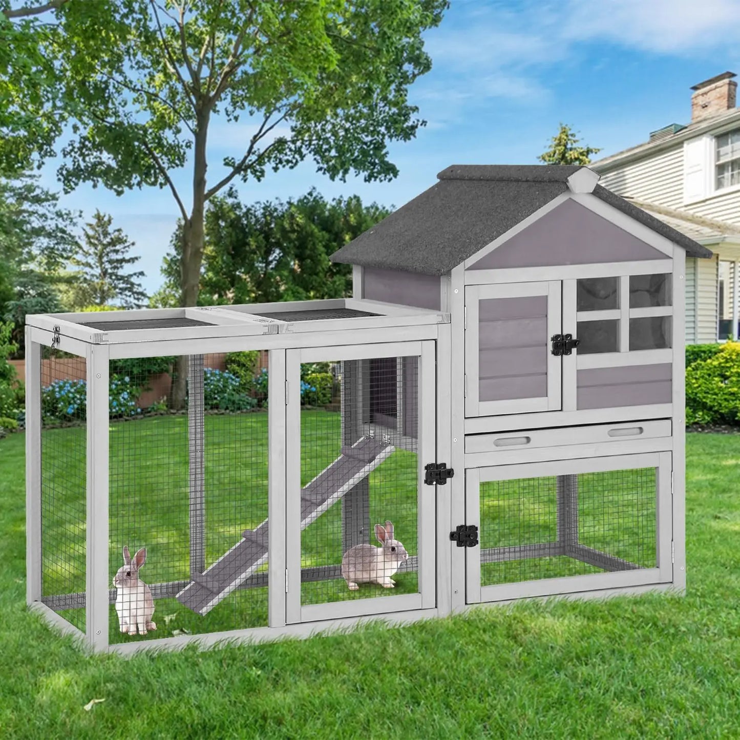 2-Story Rabbit Hutch Full Metal Frame- 62" with 6 locking casters