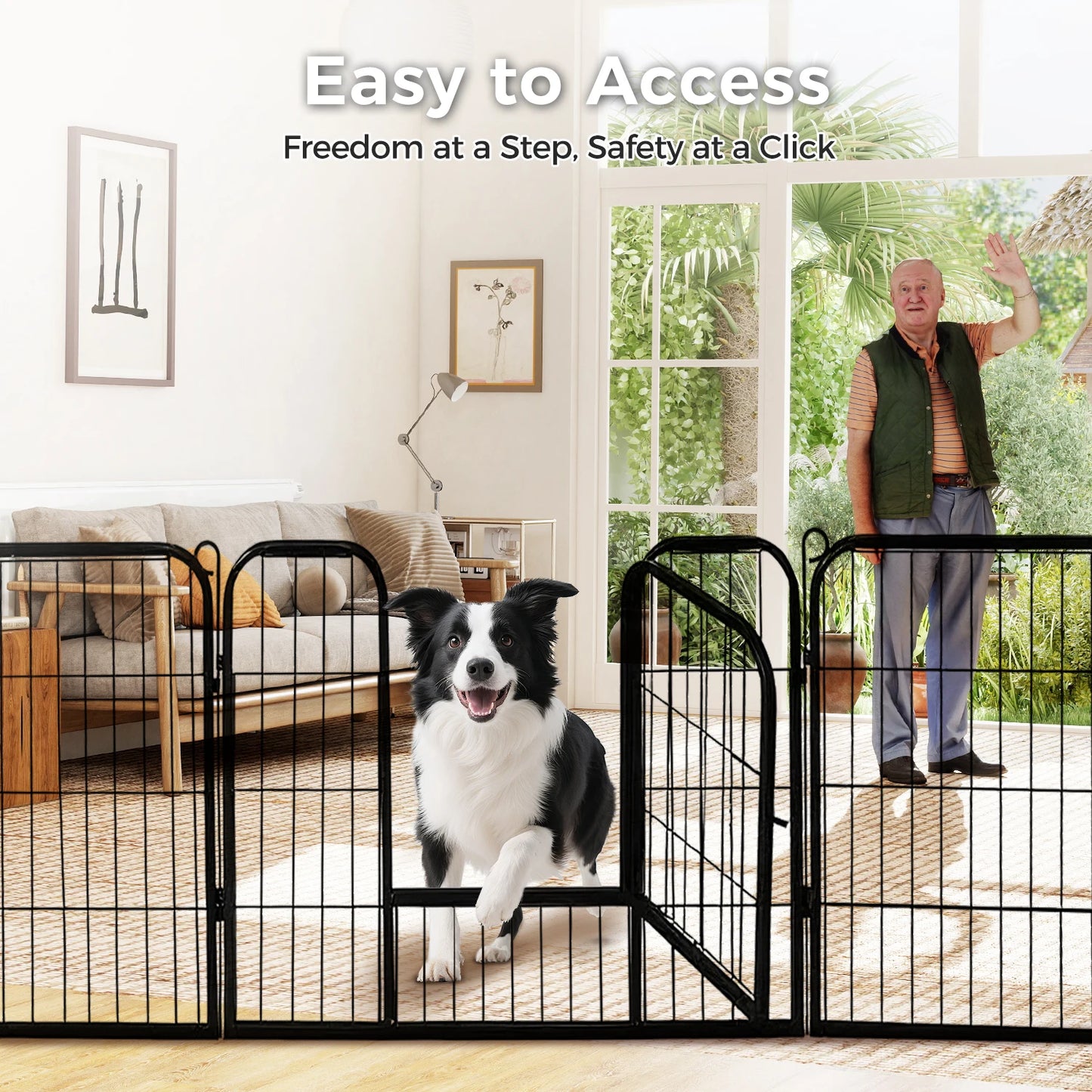 Dog Playpen with Door, Outdoor/Indoor Foldable Metal Fence