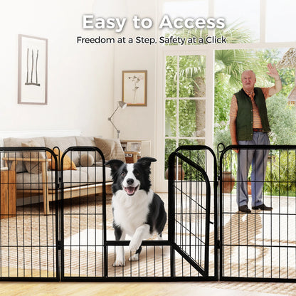 Dog Playpen with Door, Outdoor/Indoor Foldable Metal Fence