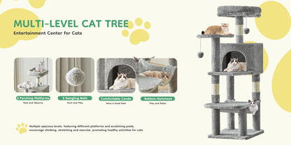 44In Cat Tree Multi-Cat Climbing Tower Scratching Posts