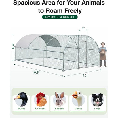 Outdoor Chicken Run with Cover, 19.5x10x6.4ft