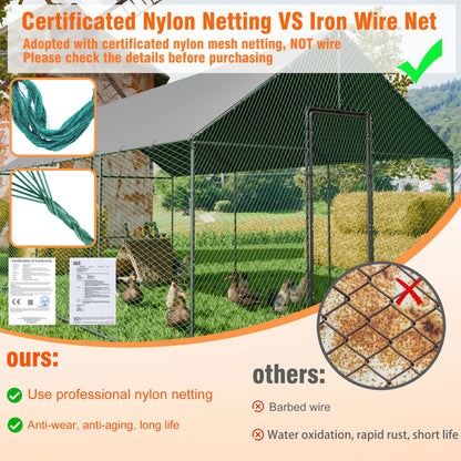Large Upgrade Metal Chicken Coop Walk-in Poultry Run with Nylon Netting