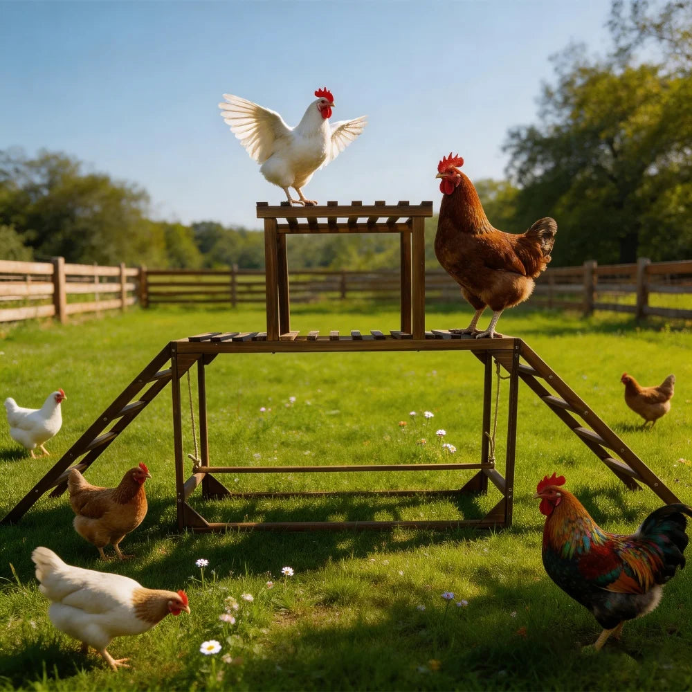 Wood Chicken Perch Coop with Swing Ladder Platform