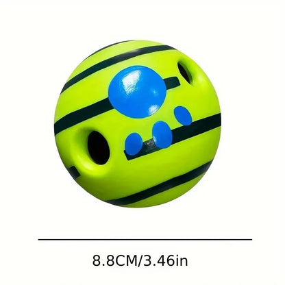 Green ball with blue accents and black stripes on a white background