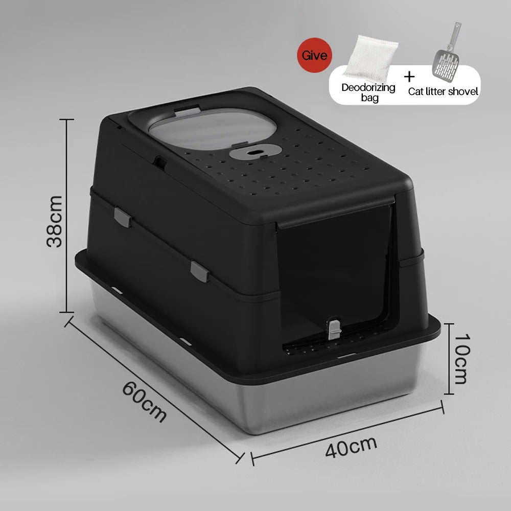 Stainless Steel Cat Litter Box with Flip Cover