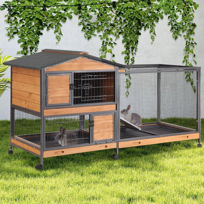 2-Story Rabbit Hutch Full Metal Frame- 62" with 6 locking casters
