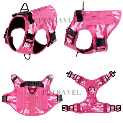 Military Pink Camouflage Dog Harness For Large Medium Dogs Harnesses Leash Adjustable Pet German Shepherd Tactical Training Vest