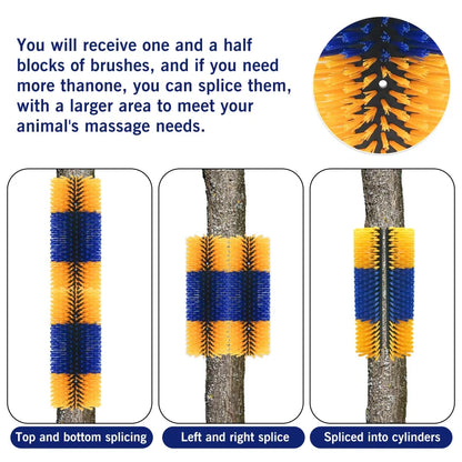 Instructions on splicing horse brush blocks with blue and yellow bristles.