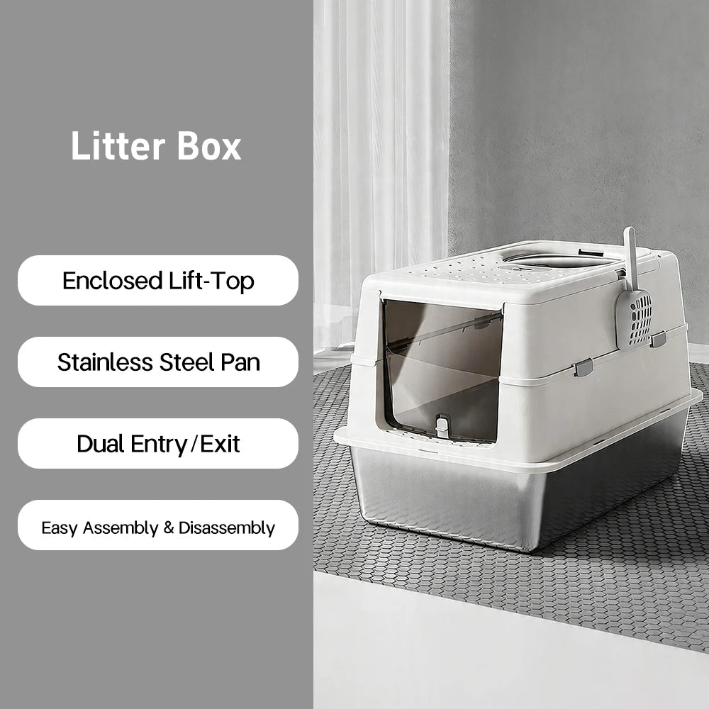 Stainless Steel Cat Litter Box with Flip Cover