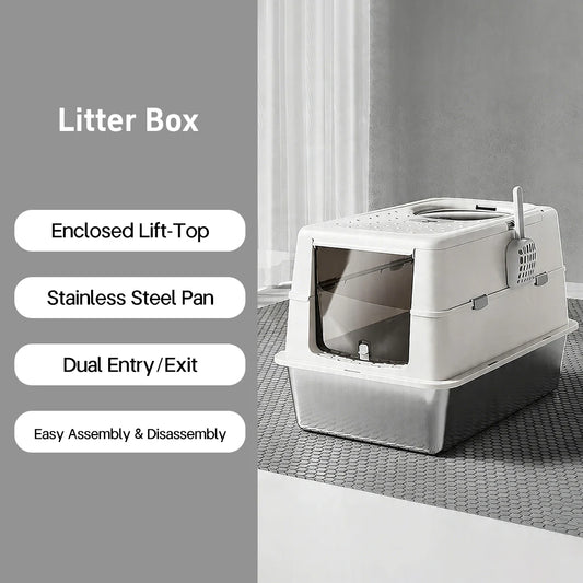 Stainless Steel Cat Litter Box with Flip Cover