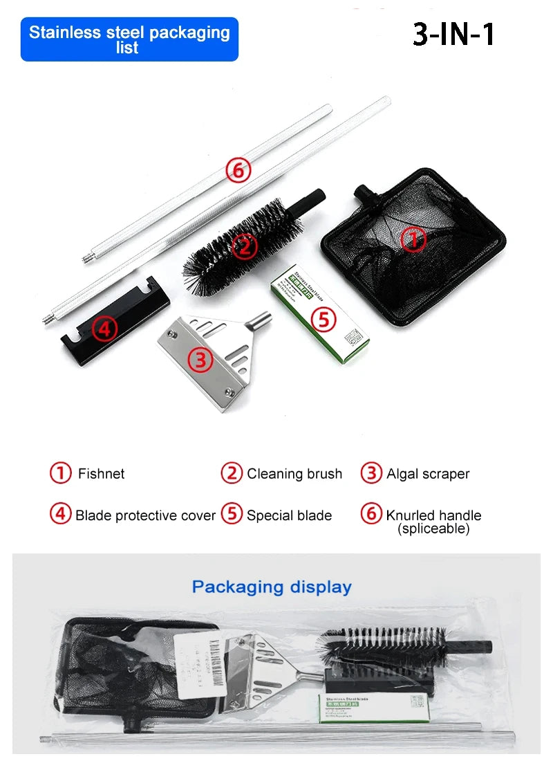 Set of cleaning tools with packaging displaying components and branding.