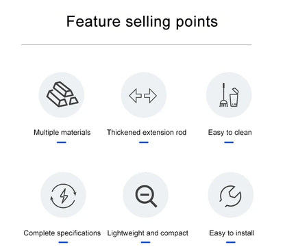List of feature selling points with icons and text on a white background