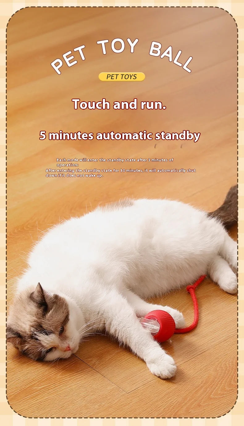 2Pcs Cat Interactive Ball Toys Automatic Rolling Ball Faux Tail Rechargeable