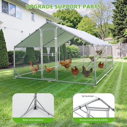 Metal Chicken Coop with Anti-UV Cover, Walk-in Pen
