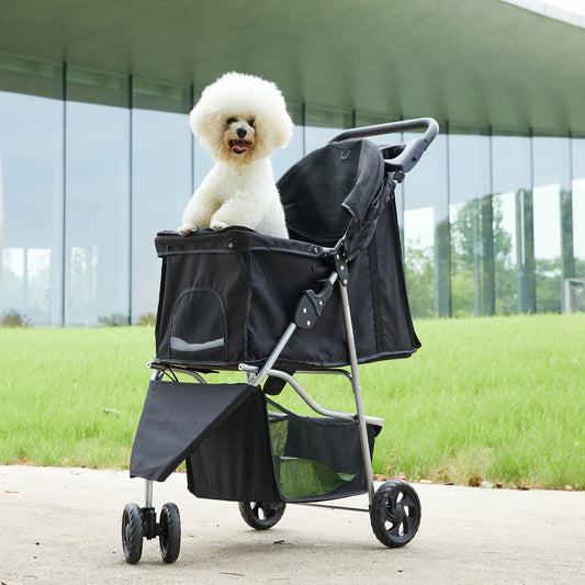 3 Wheels Foldable Stroller with Mesh Windows  Basket Cup Holder