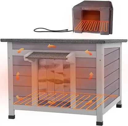 Cat house with heater and insulated weatherproof