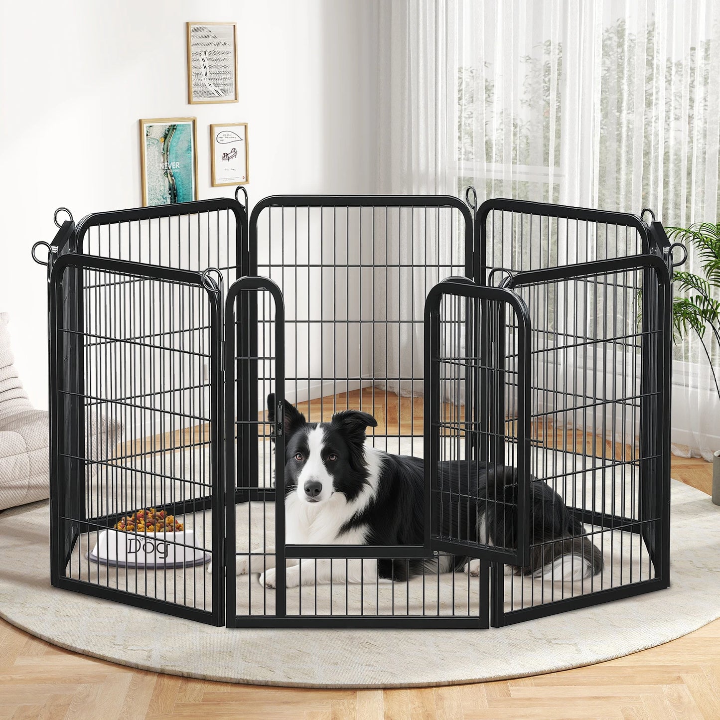 Dog Playpen with Door, Outdoor/Indoor Foldable Metal Fence