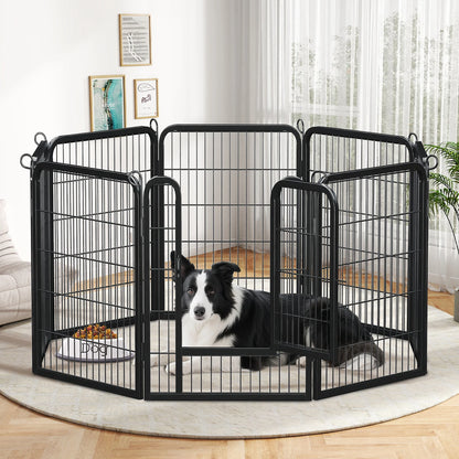 Dog Playpen with Door, Outdoor/Indoor Foldable Metal Fence