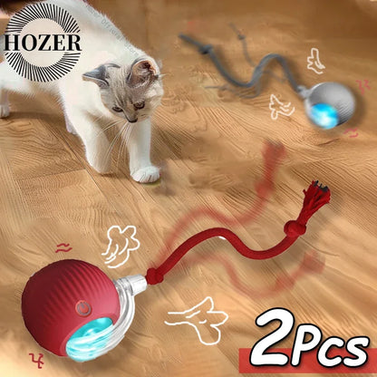 2Pcs Cat Interactive Ball Toys Automatic Rolling Ball Faux Tail Rechargeable