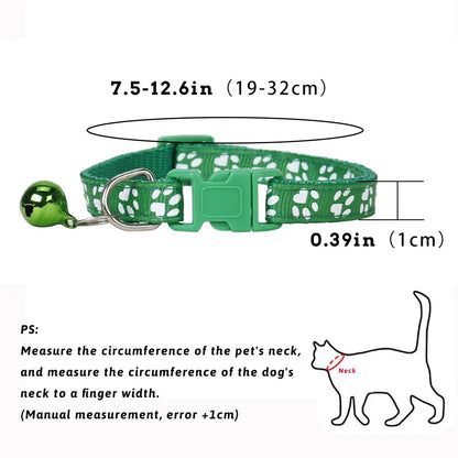 1/6/18pcs Collar With Bell Footprints Colorful Adjustable Bell Ring Necklace Pet