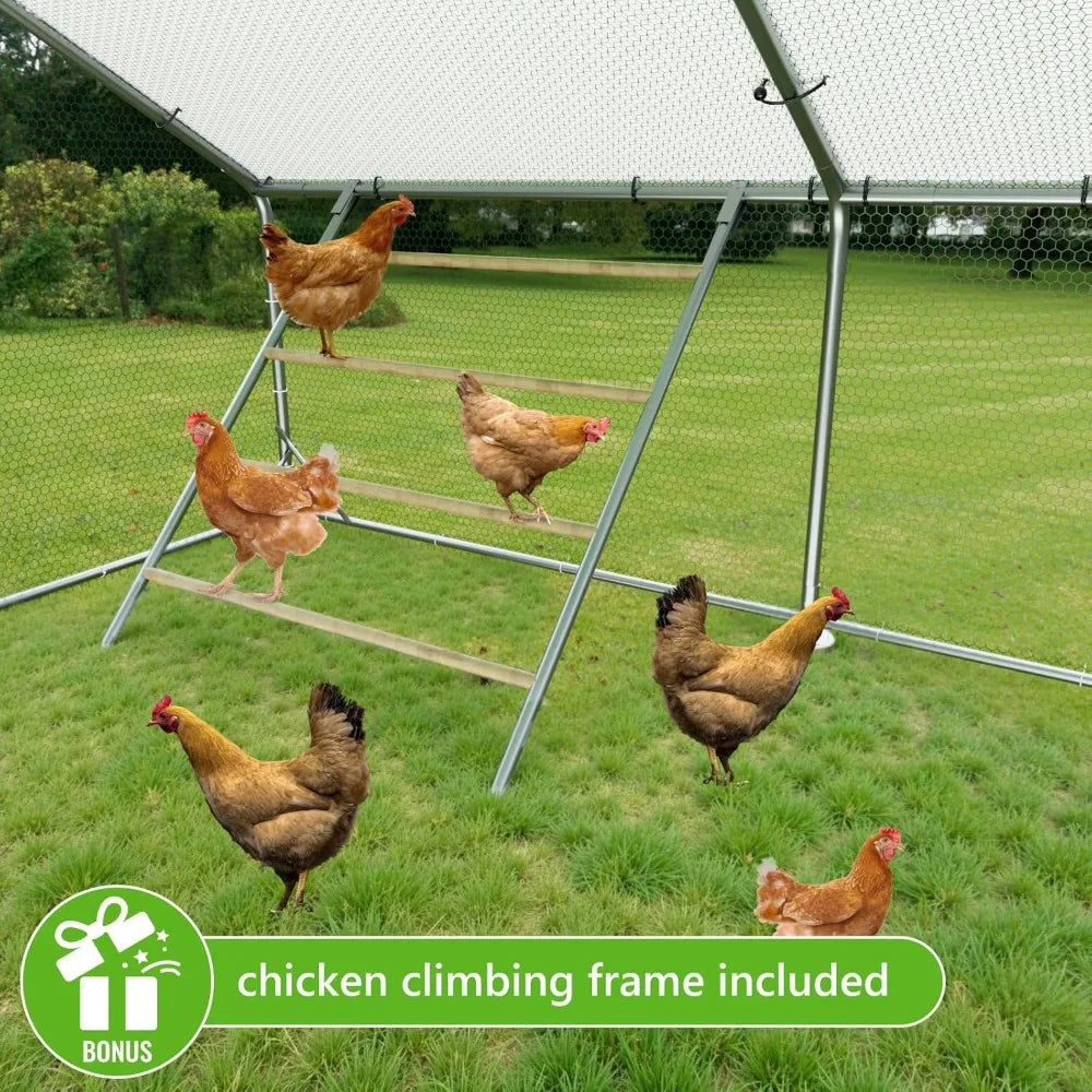 Metal Chicken Coop with Anti-UV Cover, Walk-in Pen