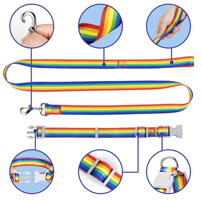 Rainbow Dog Rope Large Medium And Small, Traction Rope Snap On Pet Collar