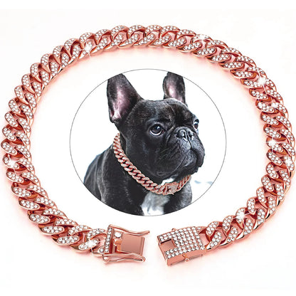 Dog Chain Collar Diamond Cuban Link Necklace Metal Cat Chain