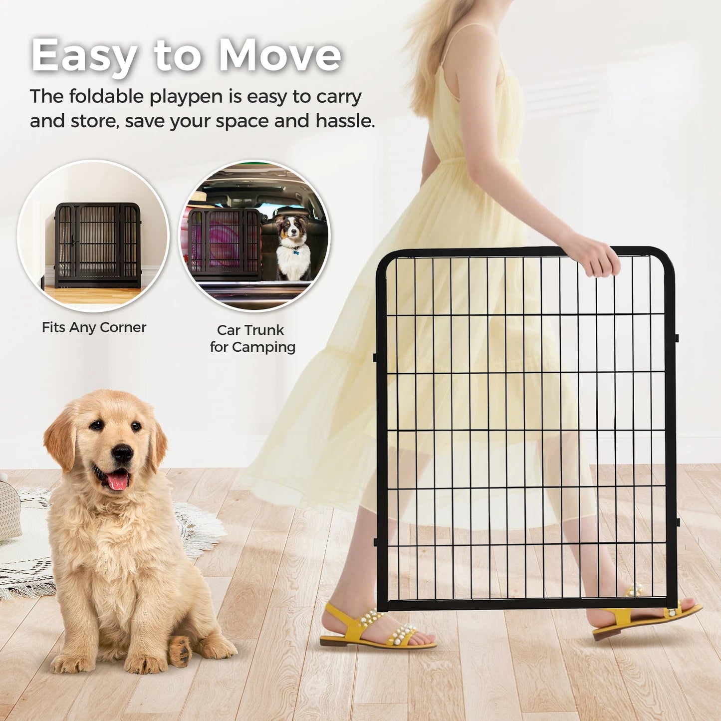 Dog Playpen with Door, Outdoor/Indoor Foldable Metal Fence