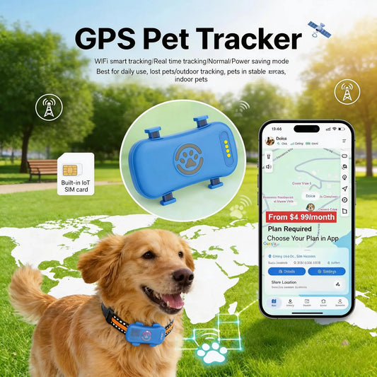 GPS Pet Tracker 4G Built-in SIM with Real-Time WiFi  Plan Required