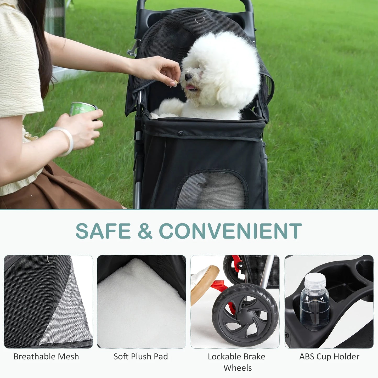 3 Wheels Foldable Stroller with Mesh Windows  Basket Cup Holder