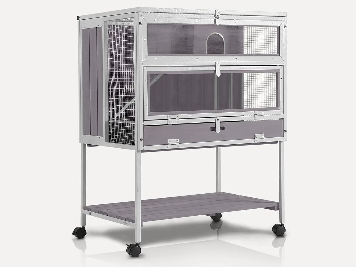 Guinea Pig, Hamster Cage with wheels, Anti-Chewing Ramp and Hideouts,