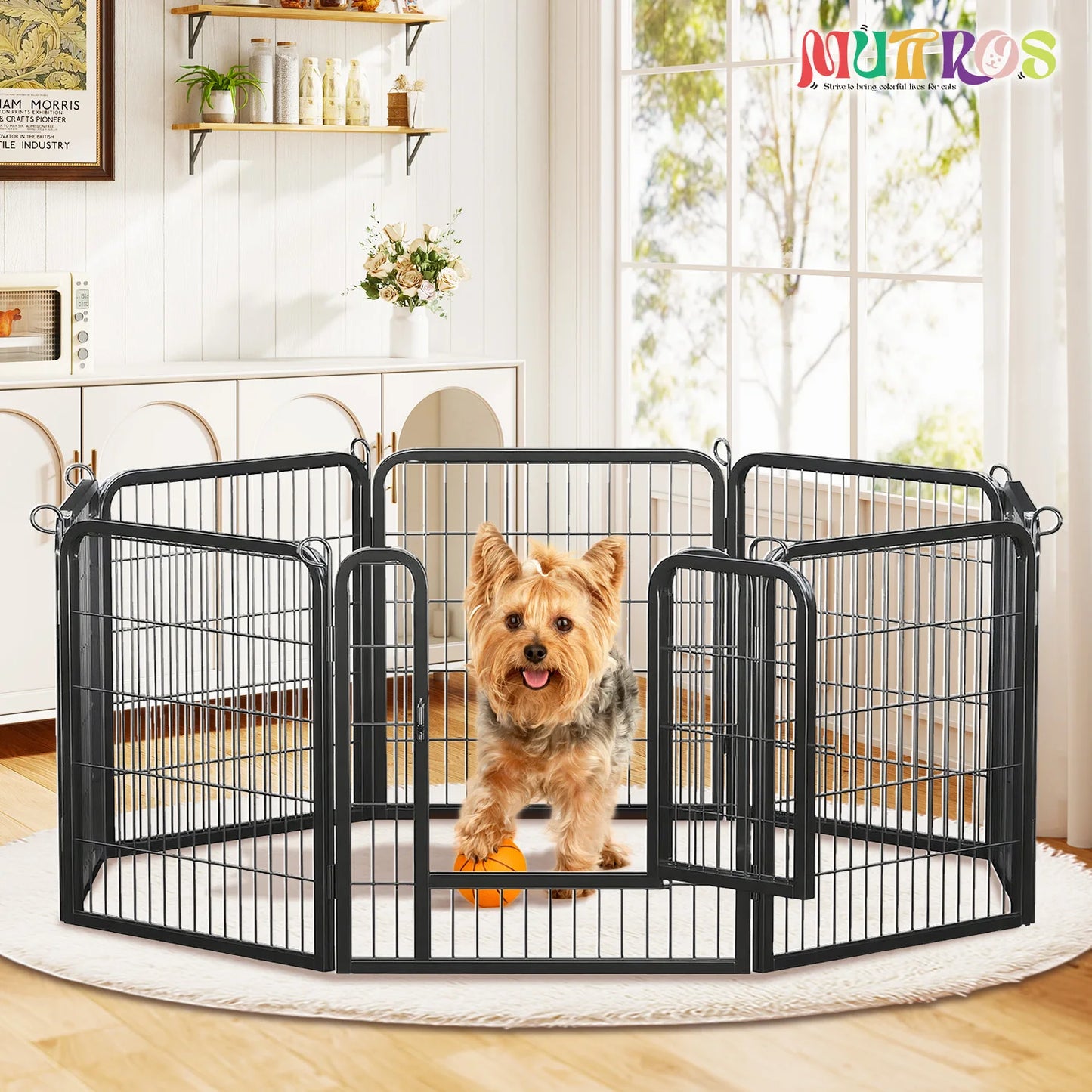 Dog Playpen with Door, Outdoor/Indoor Foldable Metal Fence