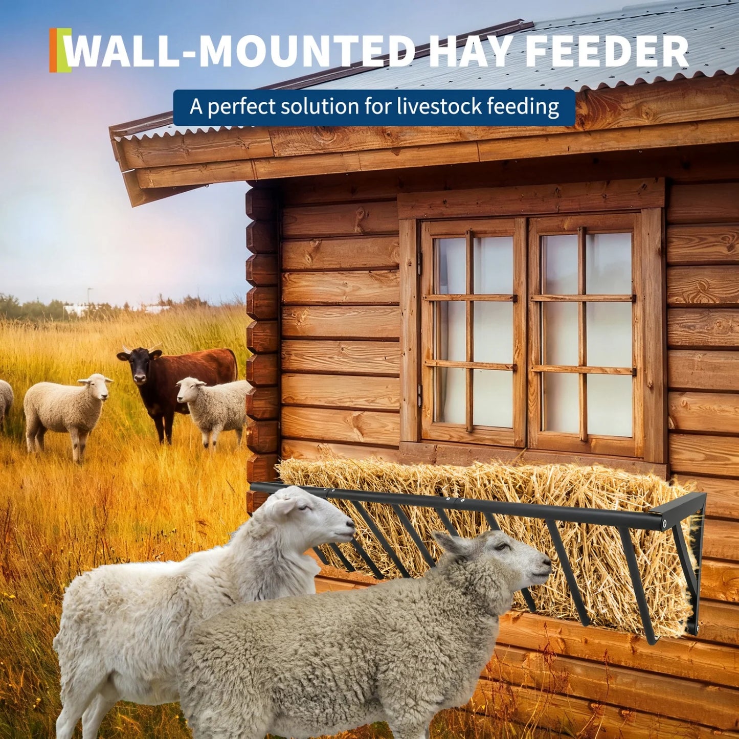 Wall Mount Hay Feeder Rack, Heavy Duty Carbon Steel Hay Holder