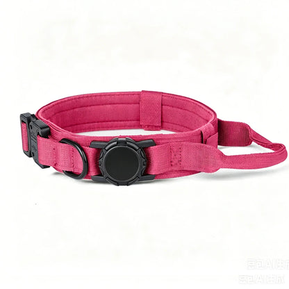 A pink tactical belt with black plastic hardware, including a quick-release buckle and a D-ring, displayed on a clean white background.