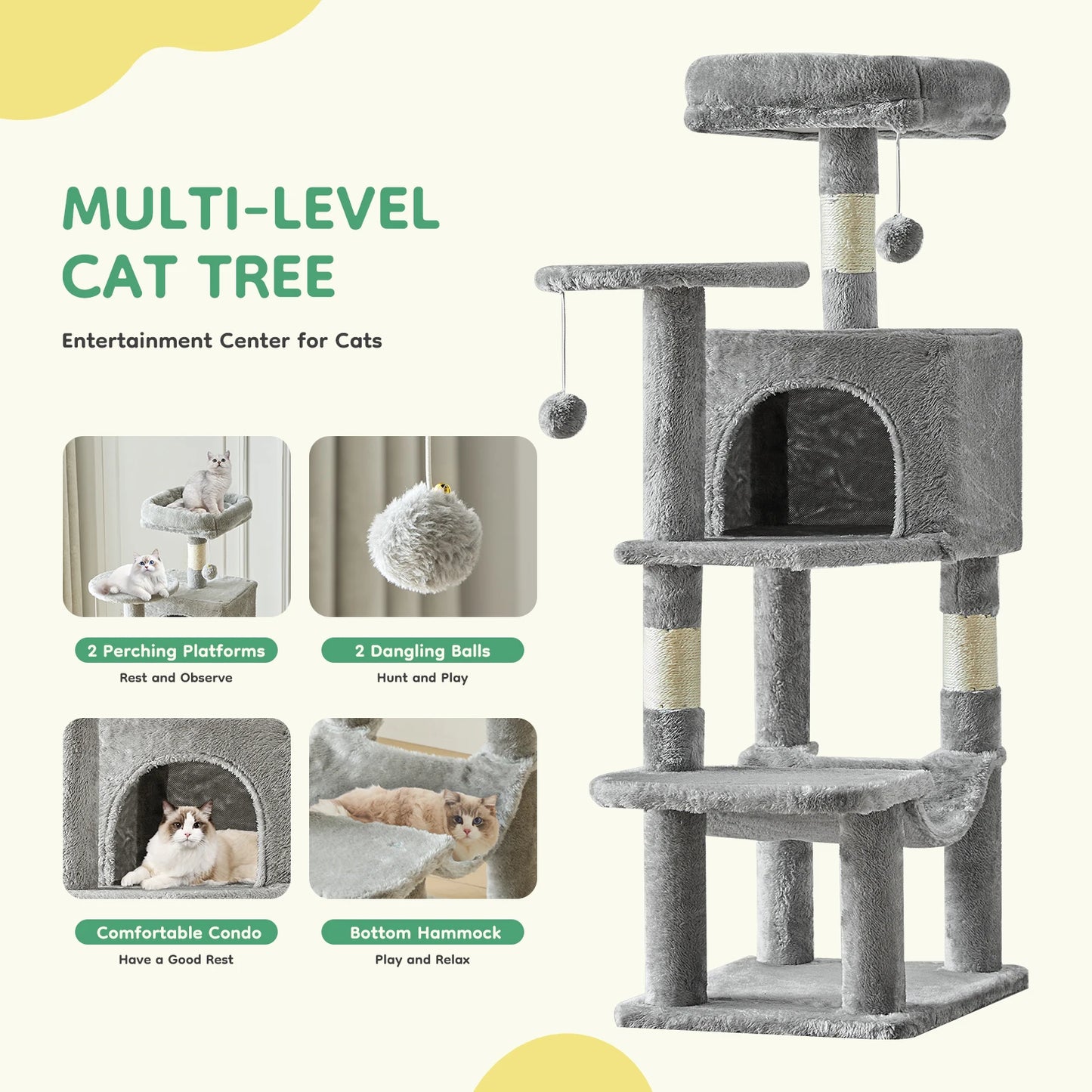 44In Cat Tree Multi-Cat Climbing Tower Scratching Posts