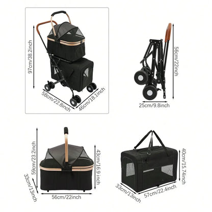Pet Stroller W/ Detachable Bags And Lockable Wheels,