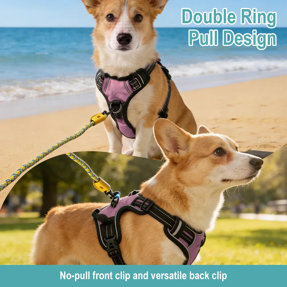 Pet Reflective Nylon Dog Collars Harness Vests Leash Adjustable