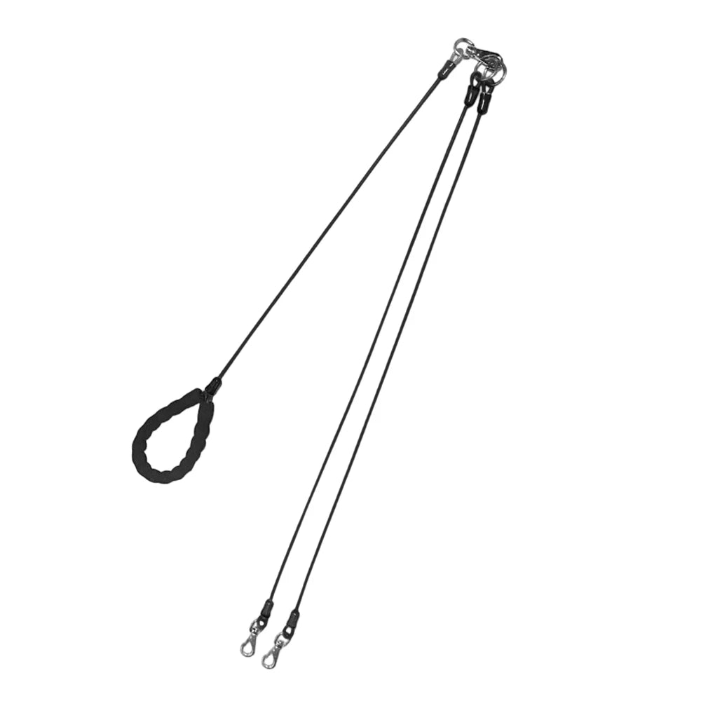 Black dog leash with metal clips on a white background