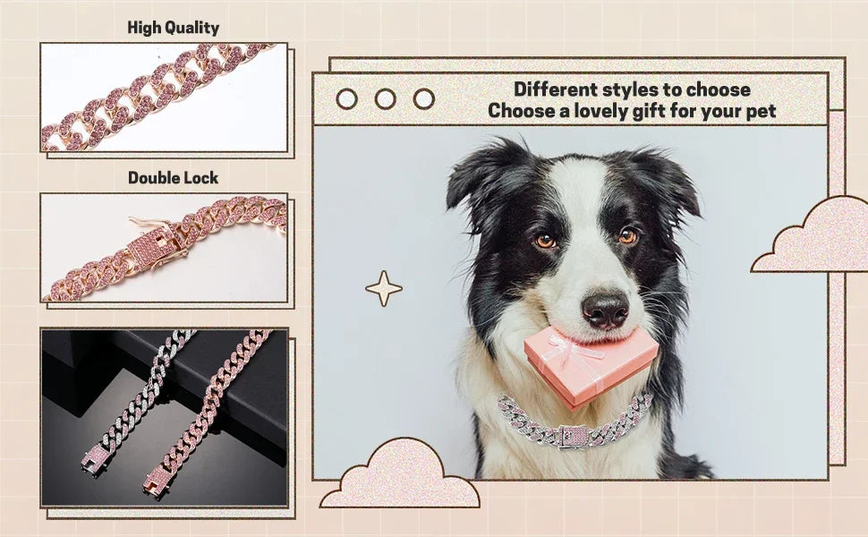 Dog Chain Collar Diamond Cuban Link Necklace Metal Cat Chain