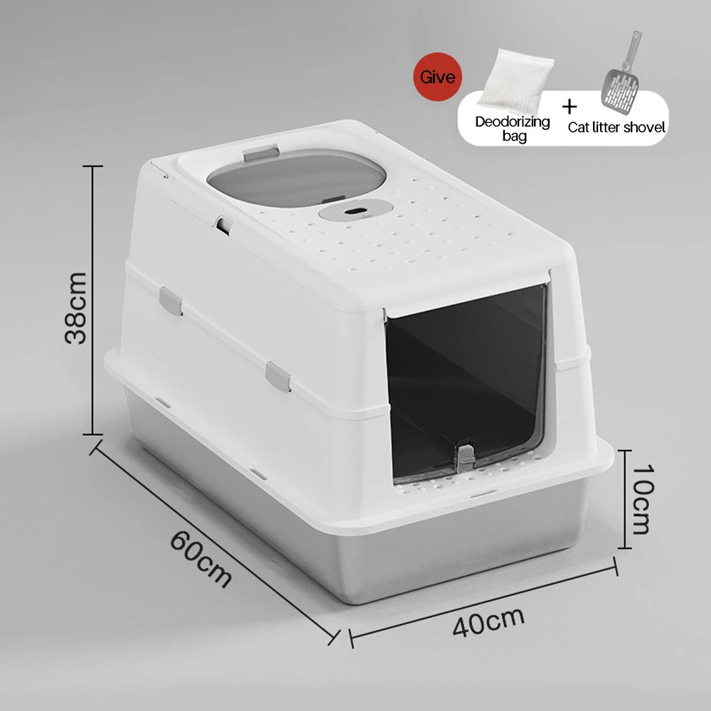 Stainless Steel Cat Litter Box with Flip Cover