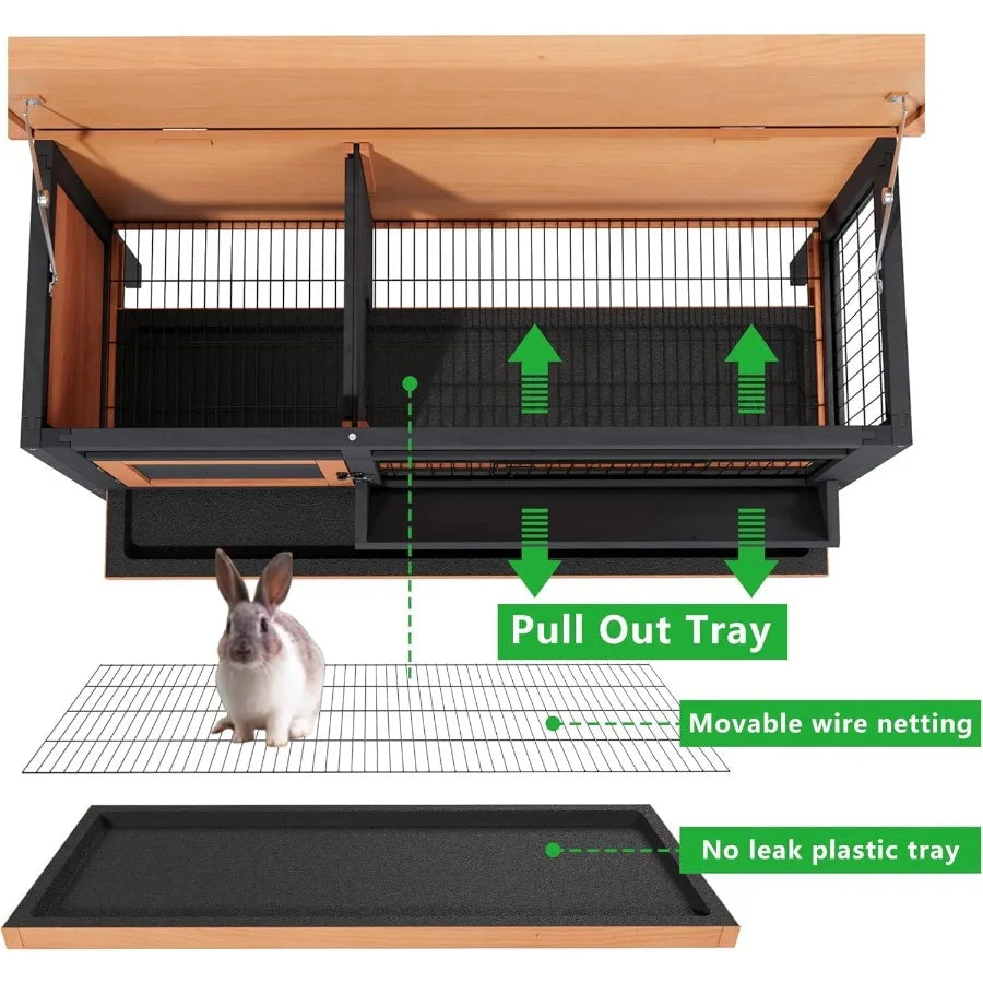 Rabbit Hutch for Small Pets Deep Pull-Out Tray Waterproof