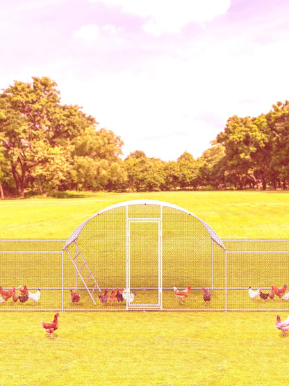 23ft Metal Chicken Coop 3-Room Dome-Roof Poultry Pen