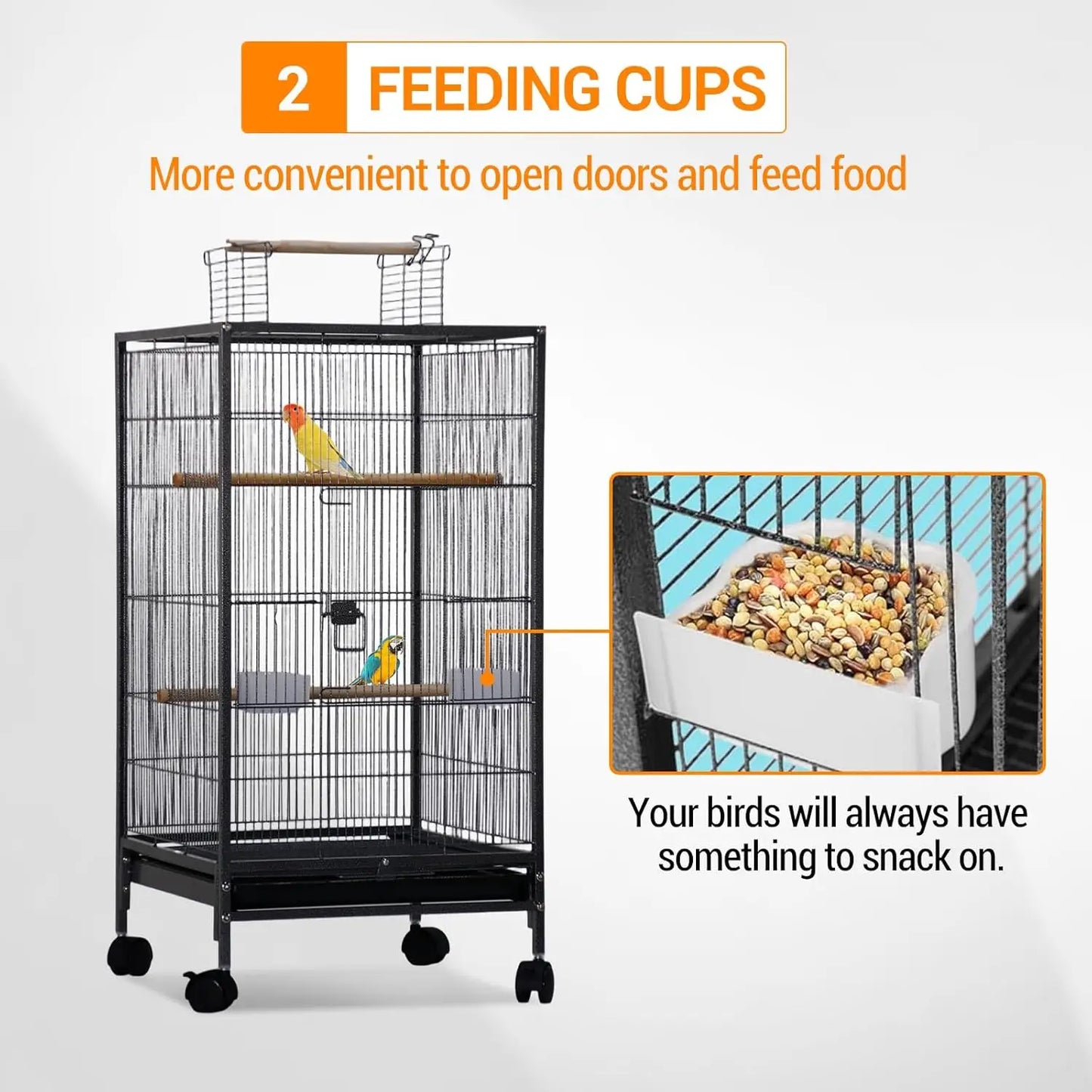 101cm Open Top Budgie Cage with Rolling Stand