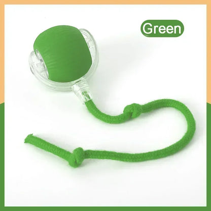 Green and clear device with a green rope on a white background