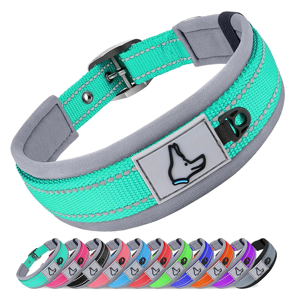 Padded Dog Collars Reflective Adjustable Heavy Duty Nylon Neoprene