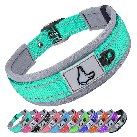 Padded Dog Collars Reflective Adjustable Heavy Duty Nylon Neoprene