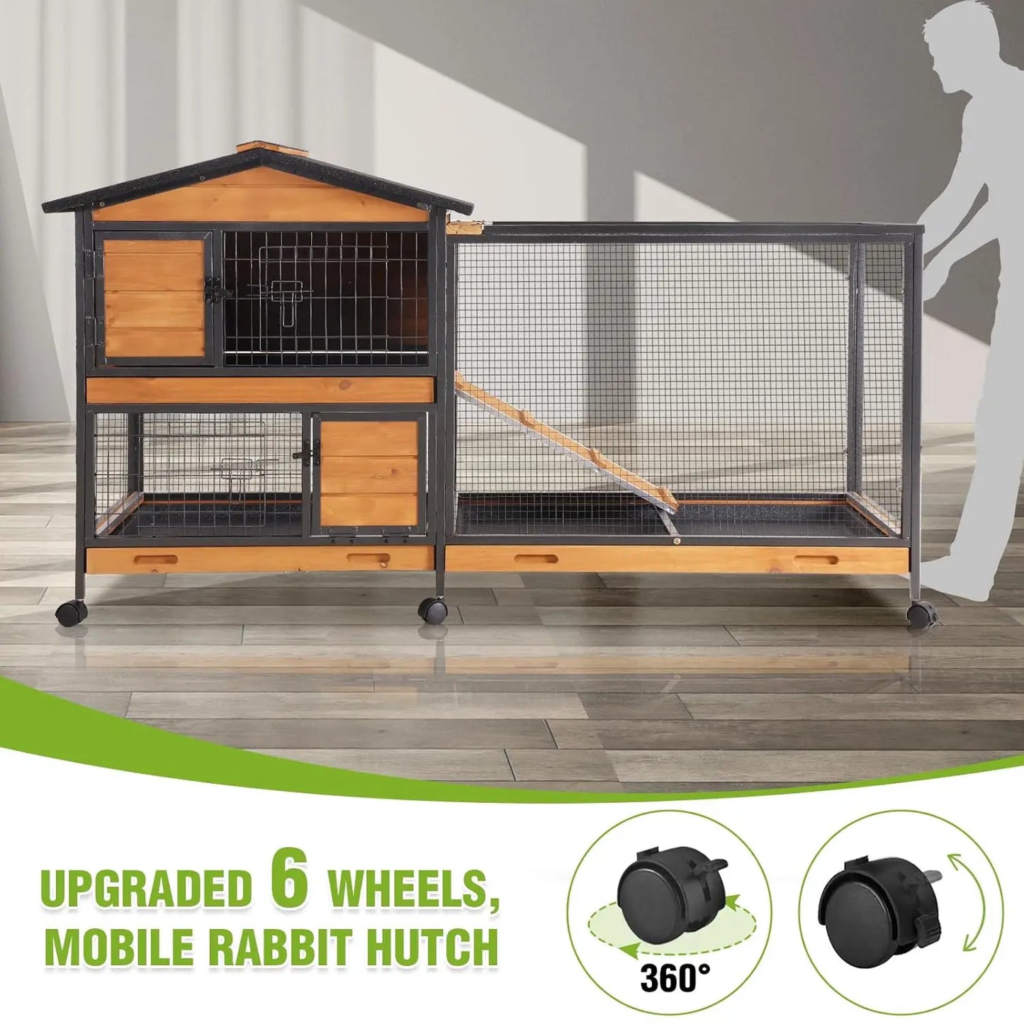 2-Story Rabbit Hutch Full Metal Frame- 62" with 6 locking casters