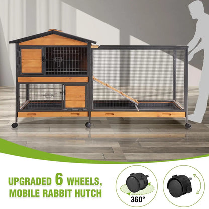 2-Story Rabbit Hutch Full Metal Frame- 62" with 6 locking casters