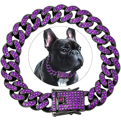 Dog Chain Collar Diamond Cuban Link Necklace Metal Cat Chain